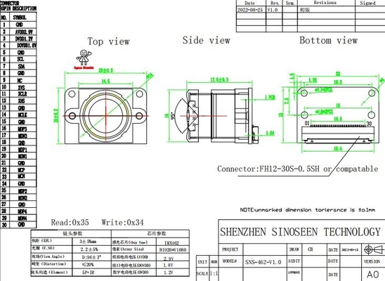 IMX462 de Module van de de Interface1080p Camera van sensorhdr 120FPS MIPI voor Actiecamera