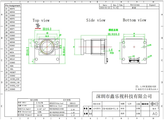 8 MP 4K MIPI met IMX415 3840*2160 CMOS sensor camera module voor Automotive Electronics Industrial Visi