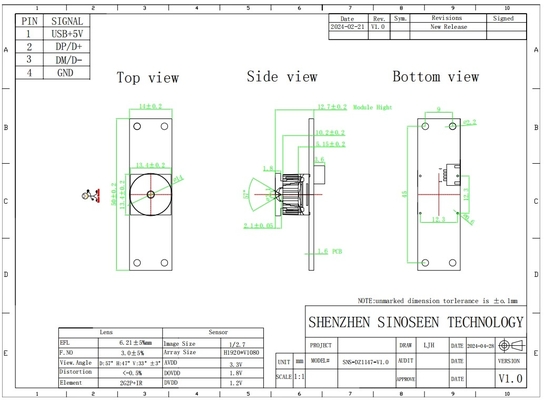 2MP 1920*1080 USB-interface met vaste scherpstelling 25FPS met PS5268-sensorcameramodule voor rijrecorder